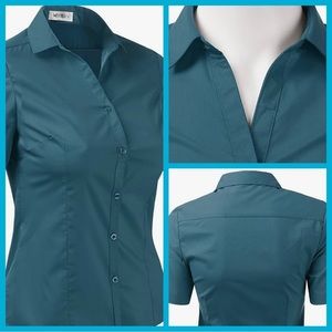 Brand New Casual Woman’s Classic Short Sleeve Shirt- Button up- Teal S…